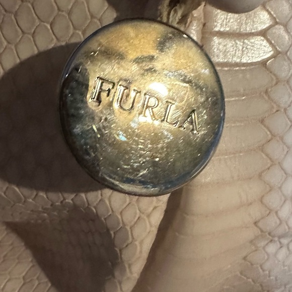 Vintage Furla pale pink embossed python leather large bag - Picture 11 of 12